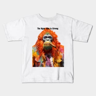 Cigar Smoking Ape: "The Cigar Vibe is Strong" on a light (Knocked Out) background Kids T-Shirt